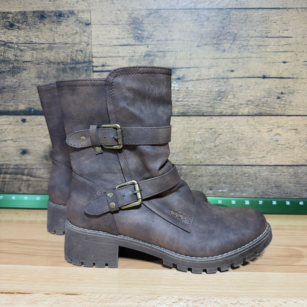 Dr. Scholl's Dark Brown Combat Boots with Buckles